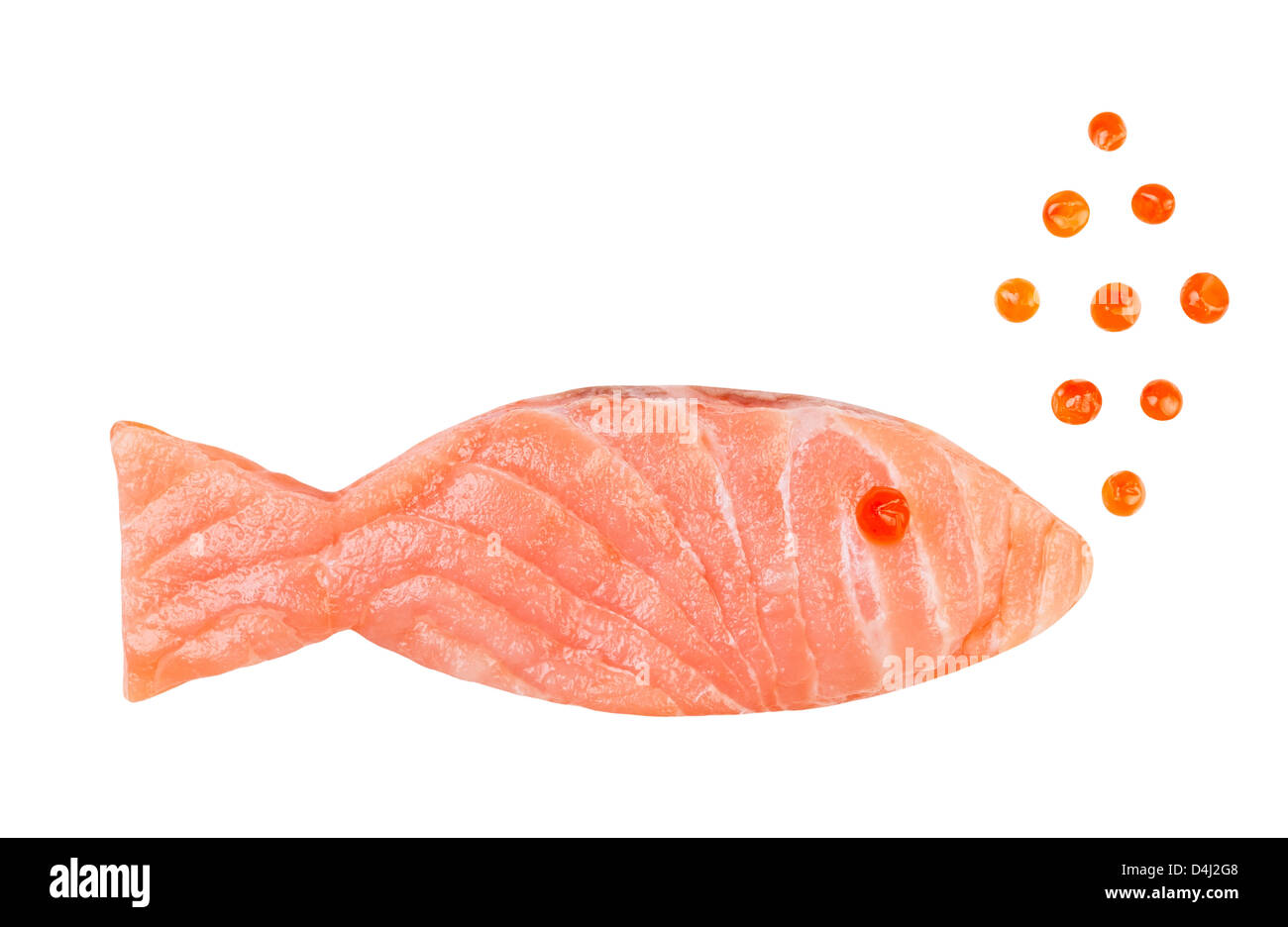 salmon slice caviar concept on white background Stock Photo