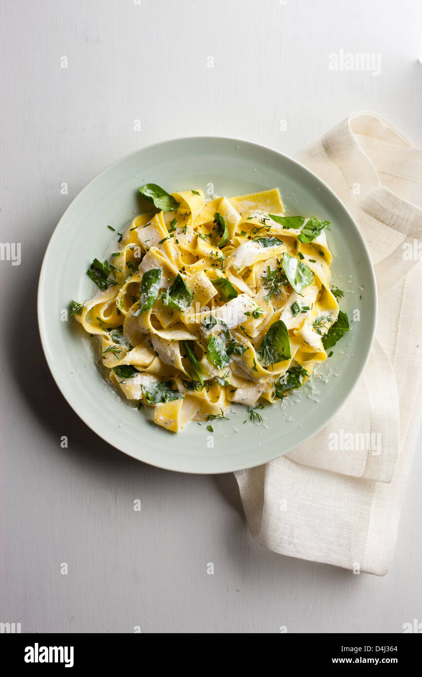 A Plate Of Pappardelle Pasta With Creamy Ricotta Baby Spinach Fresh A Plate Of Pappardelle Pasta With Creamy Ricotta Baby Spinach Fresh