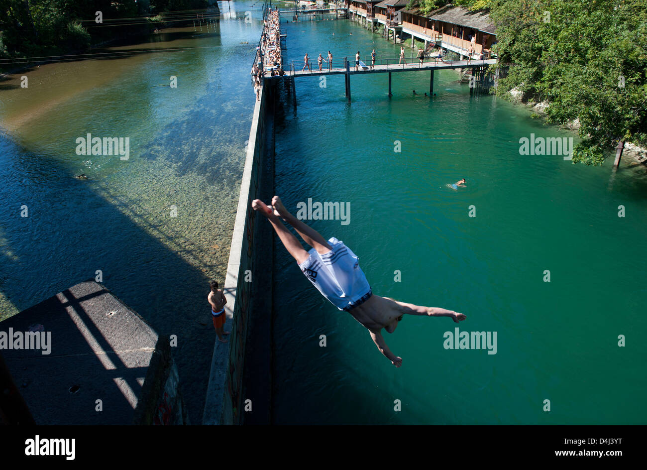 Zurich, Switzerland, the Flussbad Unterer Letten in the Limmat Stock Photo