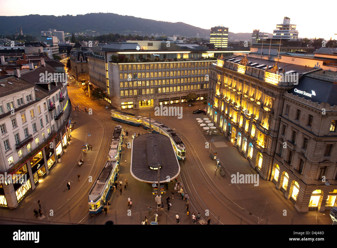 Zurich, Switzerland, parade ground with UBS Bank and Credit Suisse Stock Photo