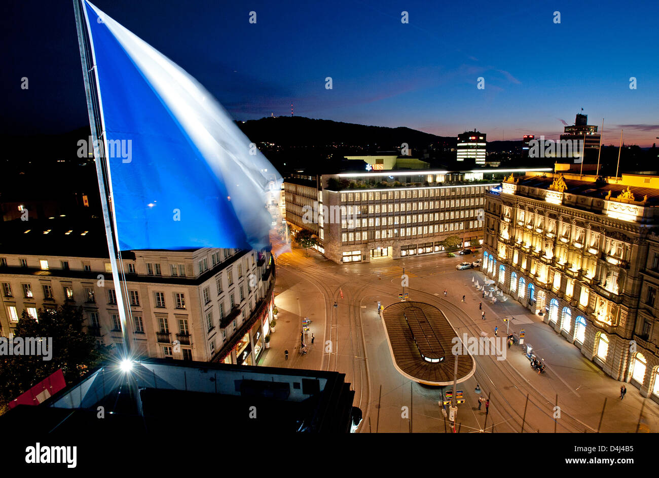 Zurich, Switzerland, the UBS bank on Paradeplatz evening Stock Photo