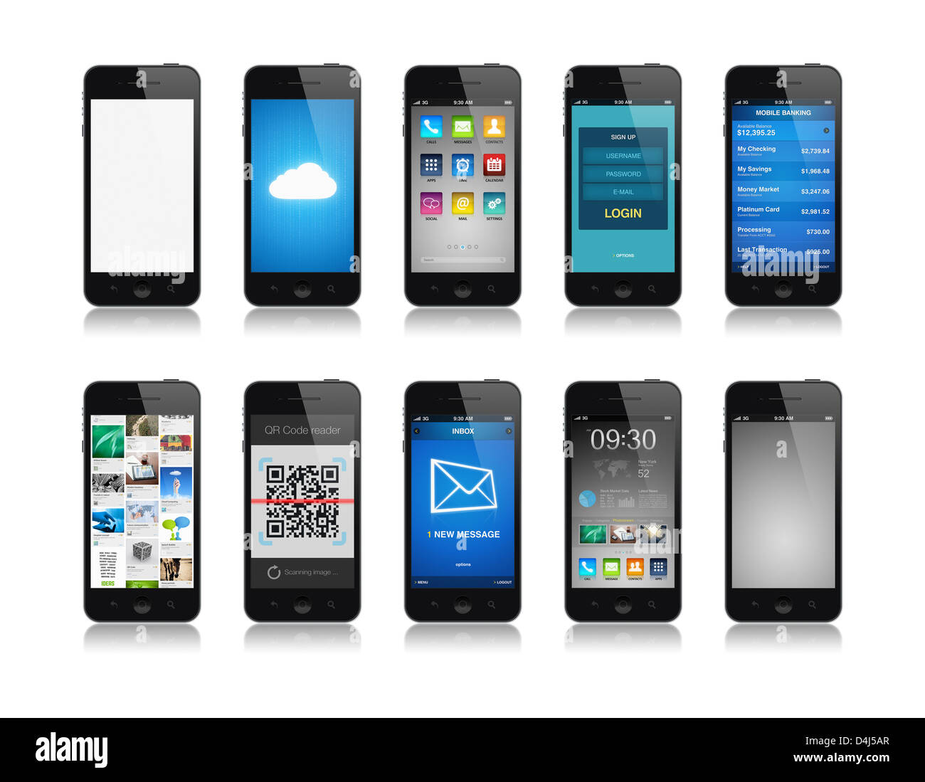 Collection of mobile phone interface designs showing different