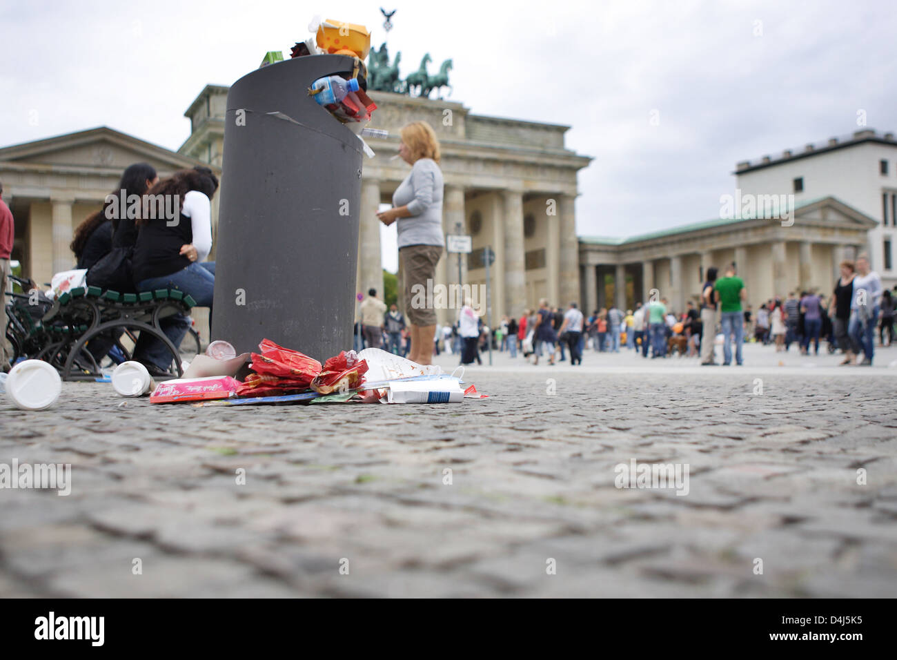 Berlin, Germany, full of trash can at the Brandenburg Gate Stock Photo