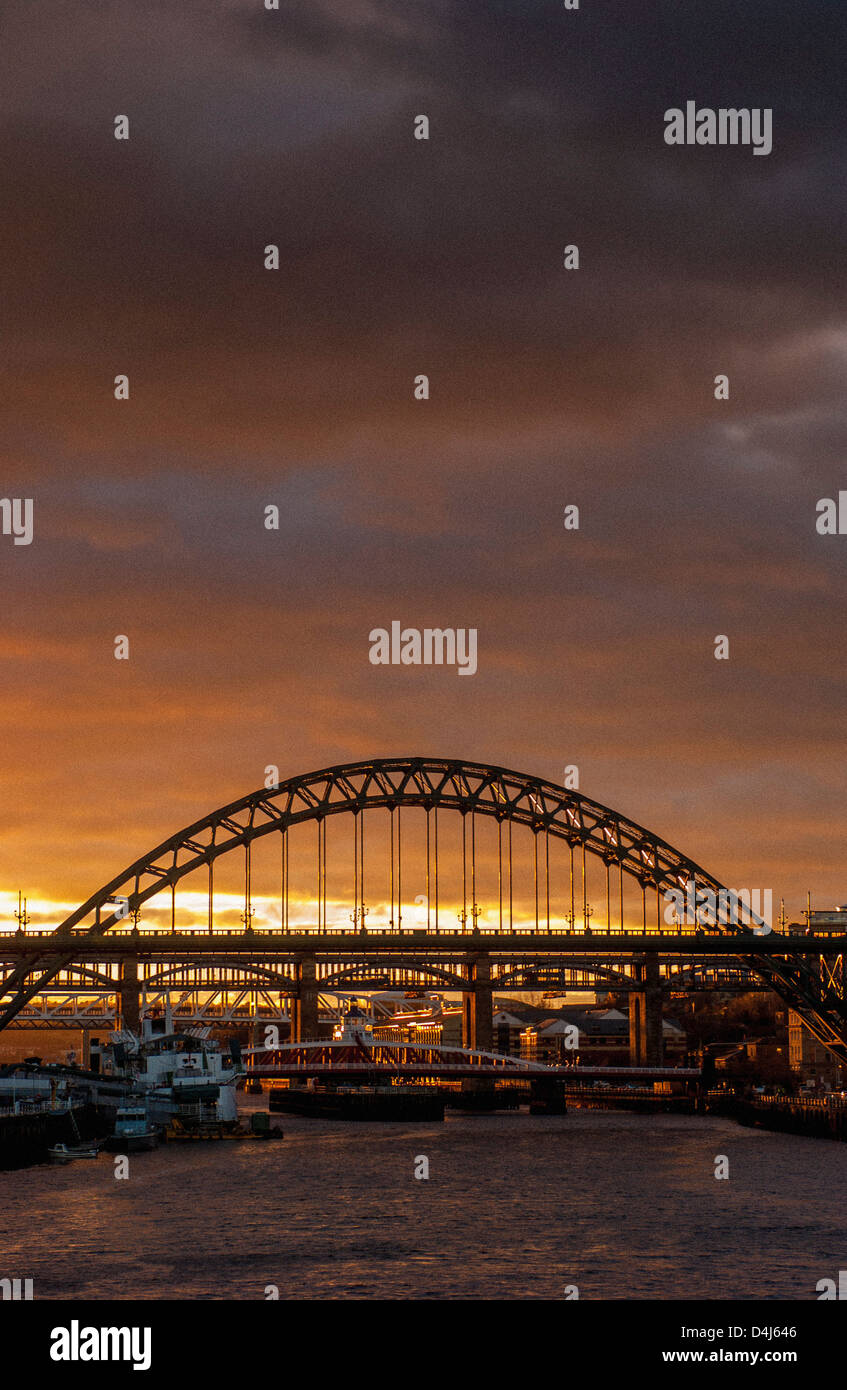 Tyne Bridge over River Tyne in Gateshead, at sunset. Newcastle . Stock Photo