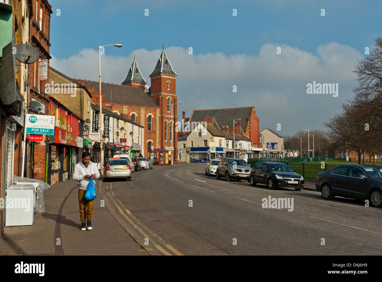 Street view of Kettering Road heading north from the town centre