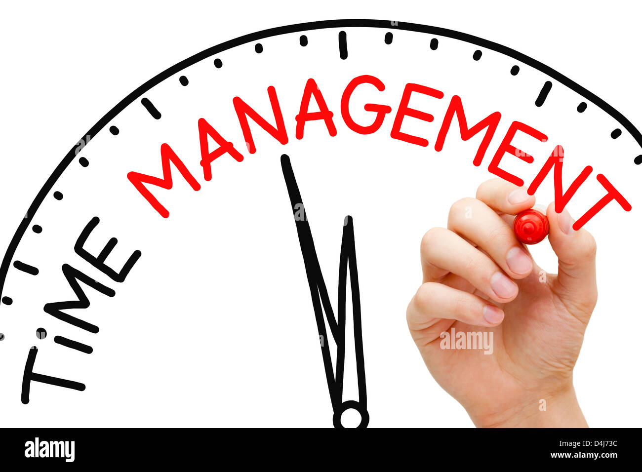 Hand writing Time Management concept with red marker on transparent wipe board. Stock Photo