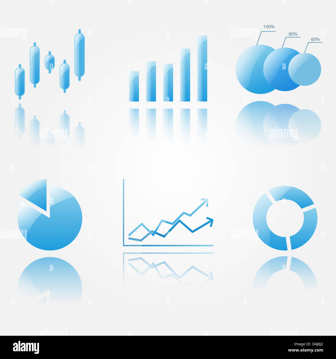 Six shiny blue chart icons isoleted on white Stock Photo - Alamy