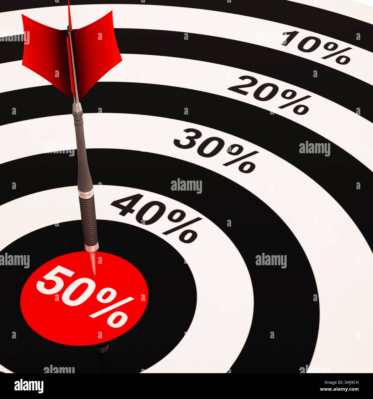 50Percent On Dartboard Shows Big Savings And Promotions Stock Photo - Alamy