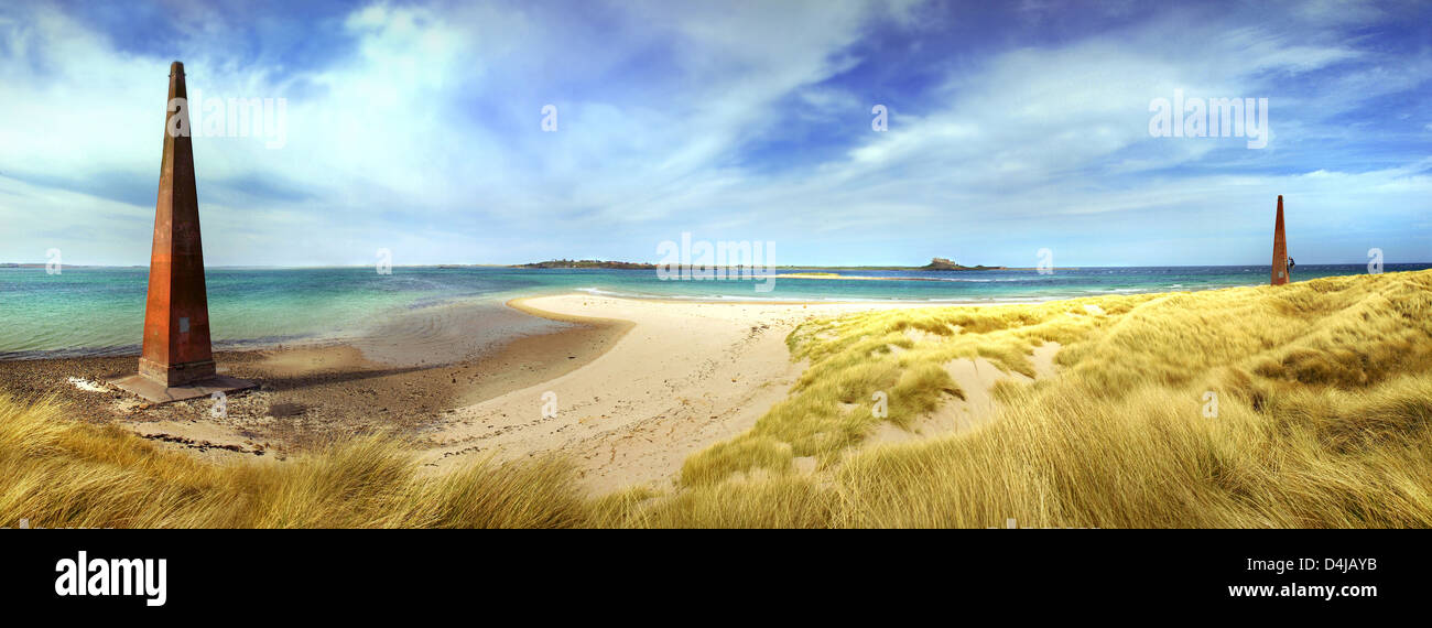 Panoramic view of Navigation beacons on Guile Point, Ross Sands ...