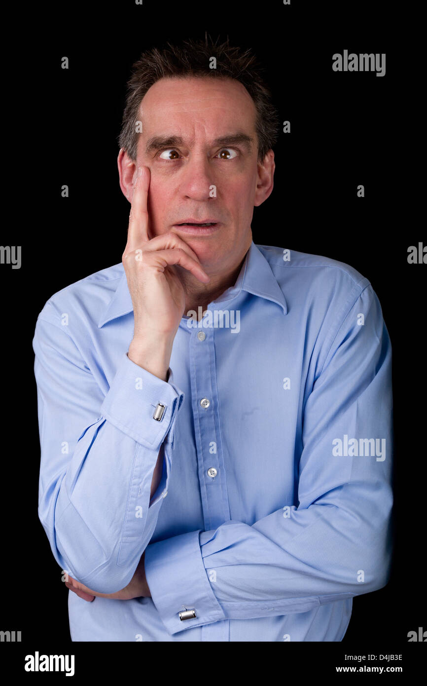 Middle Age Business Man Pulling Funny Cross Eyed Face Black Background Stock Photo