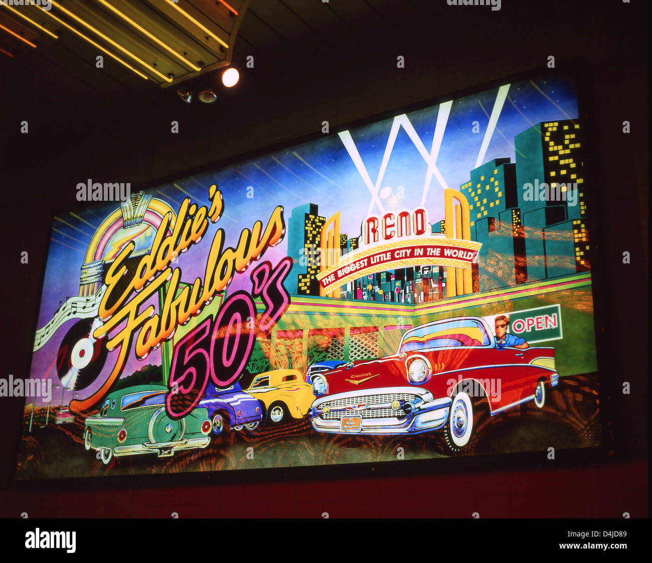 Eddie's Fabulous 50's Casino illuminated sign, Reno, Nevada, United States of America Stock Photo