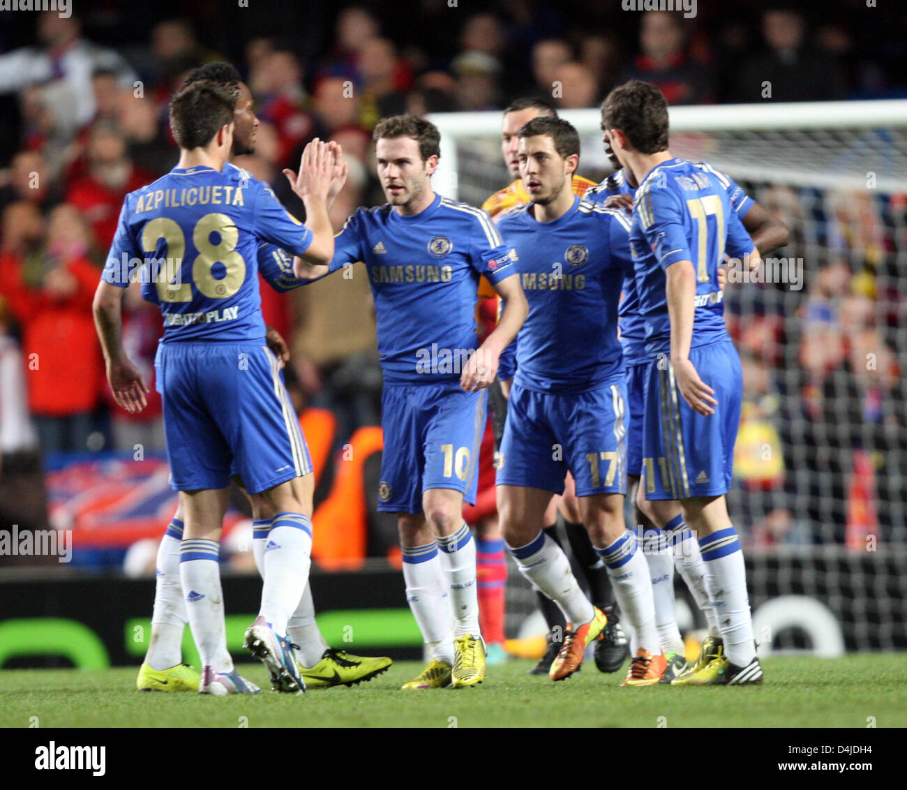 London, UK. 14th March 2013. Juan Mata of Chelsea celebrates his goal during  the Europa League game between Chelsea and Steaua Bucharest from Stamford Bridge.  Credit:  Action Plus Sports Images / Alamy Live News Stock Photo