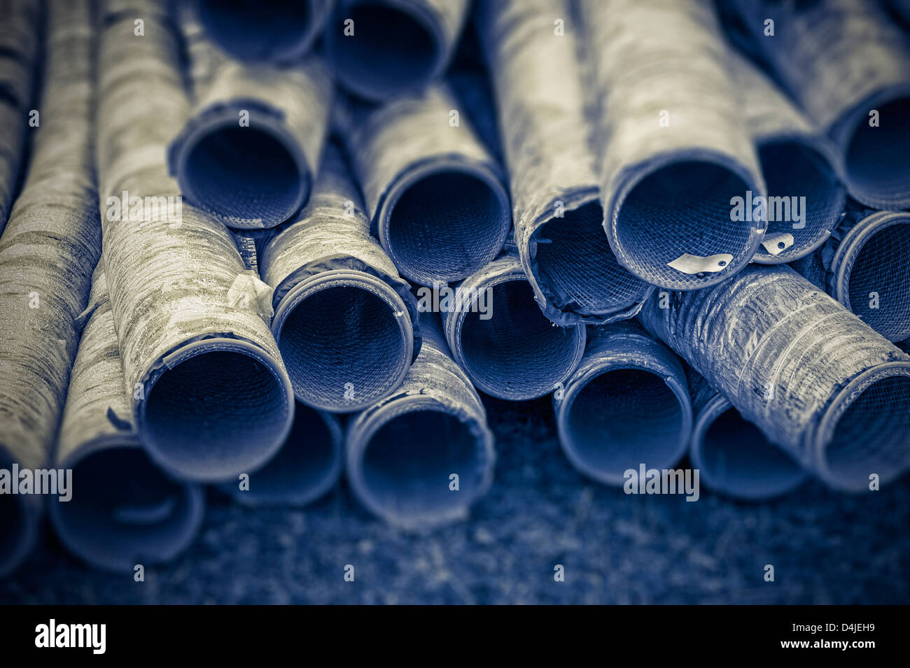 Flexible tubing stacked up outside Silver Bay Seafood processing plant