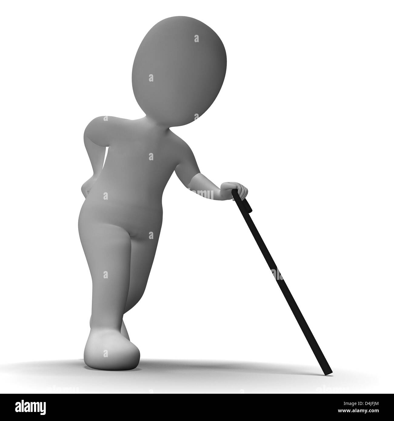 Old Man With Walking Stick Showing Aged 3d Character Stock Photo