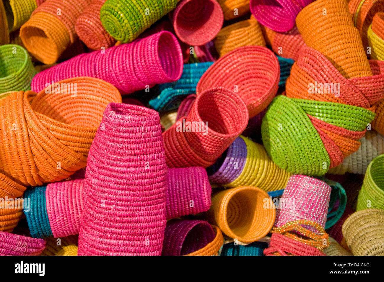 Morocco, Marrakech, Souk, Straw baskets Stock Photo Alamy