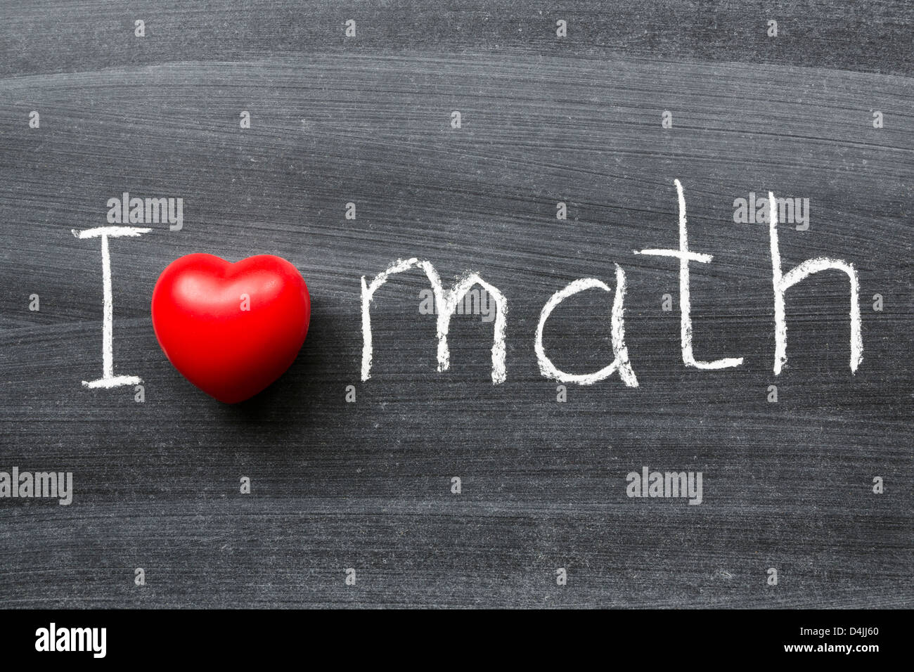 I love math phrase handwritten on the school blackboard Stock Photo