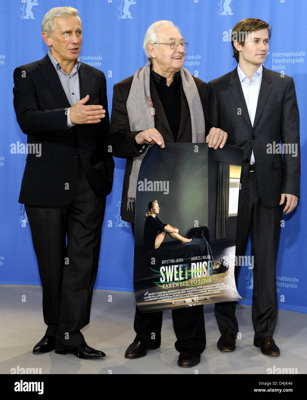 Polish actors Pawel Szajda (R) and Jan Englert (L) pose with Polish director Andrzej Wadja during the photo call on the film ?Sweet Rush? at the 59th Berlin International Film Festival in Berlin, Germany, 13 February 2009. The film runs in Competition, a total of 18 films compete for the Silver and Golden Bears of the 59th Berlinale. Photo: Tim Brakemeier Stock Photo