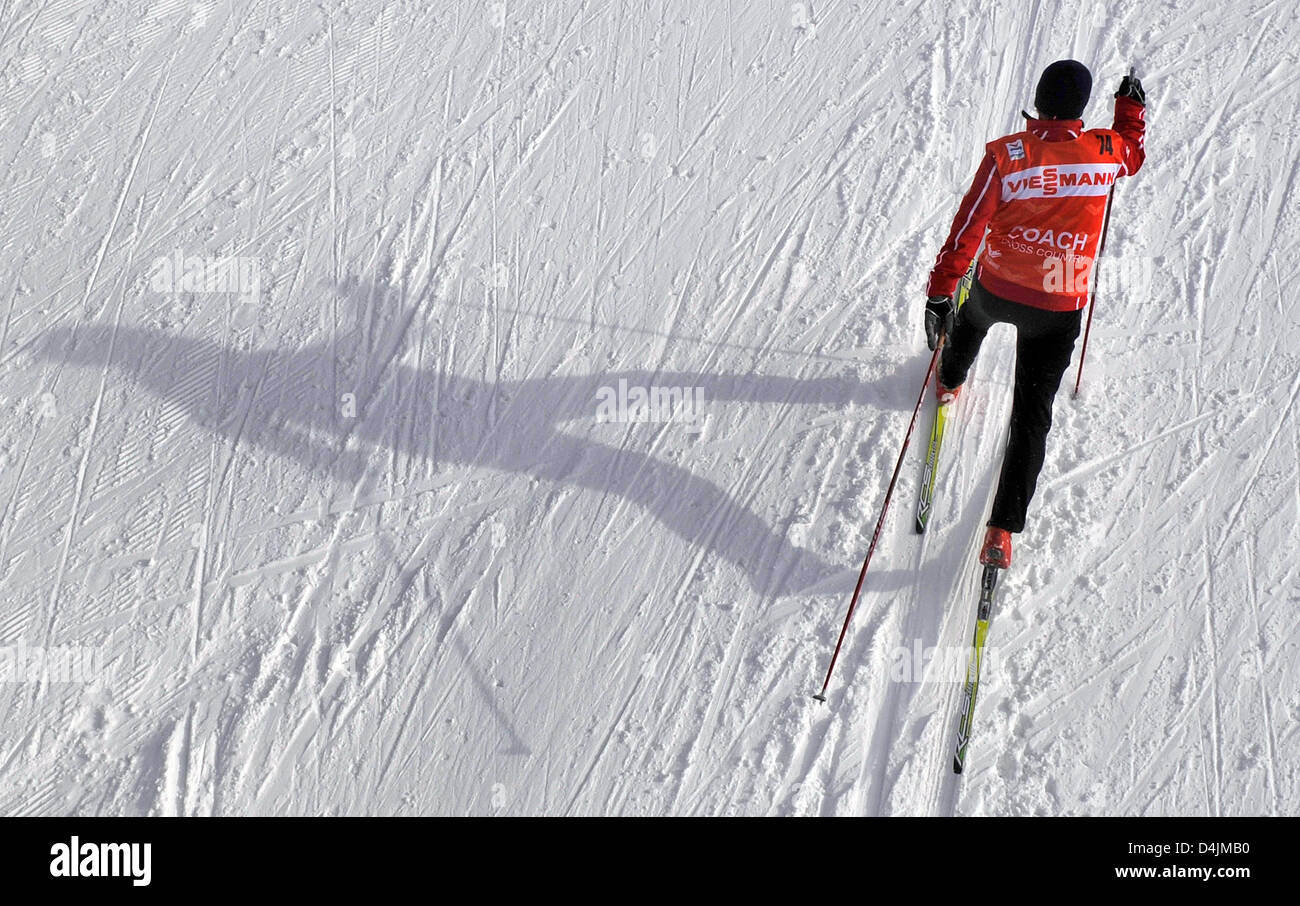 An Austrian crosscountry skiing coach seen during the Nordic Ski World
