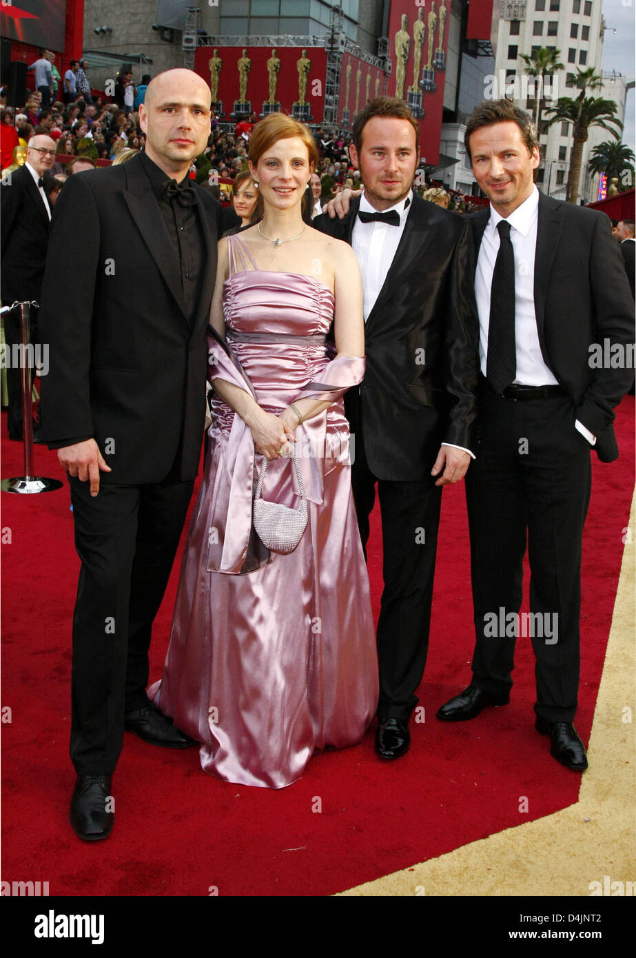 German director Jochen Alexander Freydank (L-R), actress Julia Jäger, co-author Johann A. Bunners and David C. Bunners, producer and actor arrive on the red carpet for the 81st Academy Awards at the Kodak Theatre in Hollywood, California, USA, 22 February 2009. Freydank won the Oscar for the best live action short film for his film ?Spielzeugland? (?Toyland?). The Academy Awards, popularly known as the Stock Photo
