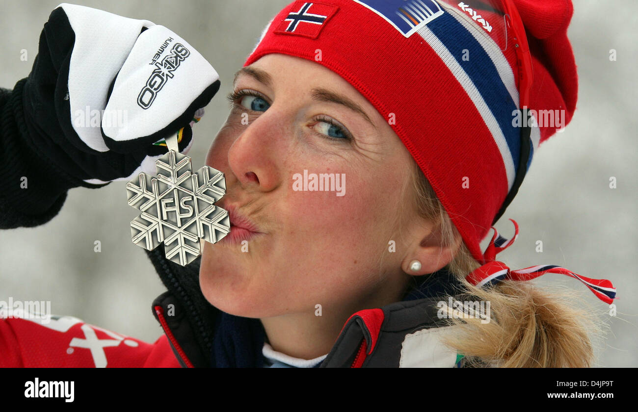 Norwegian skier Kristin Stoermer Steira is pictured with her silver