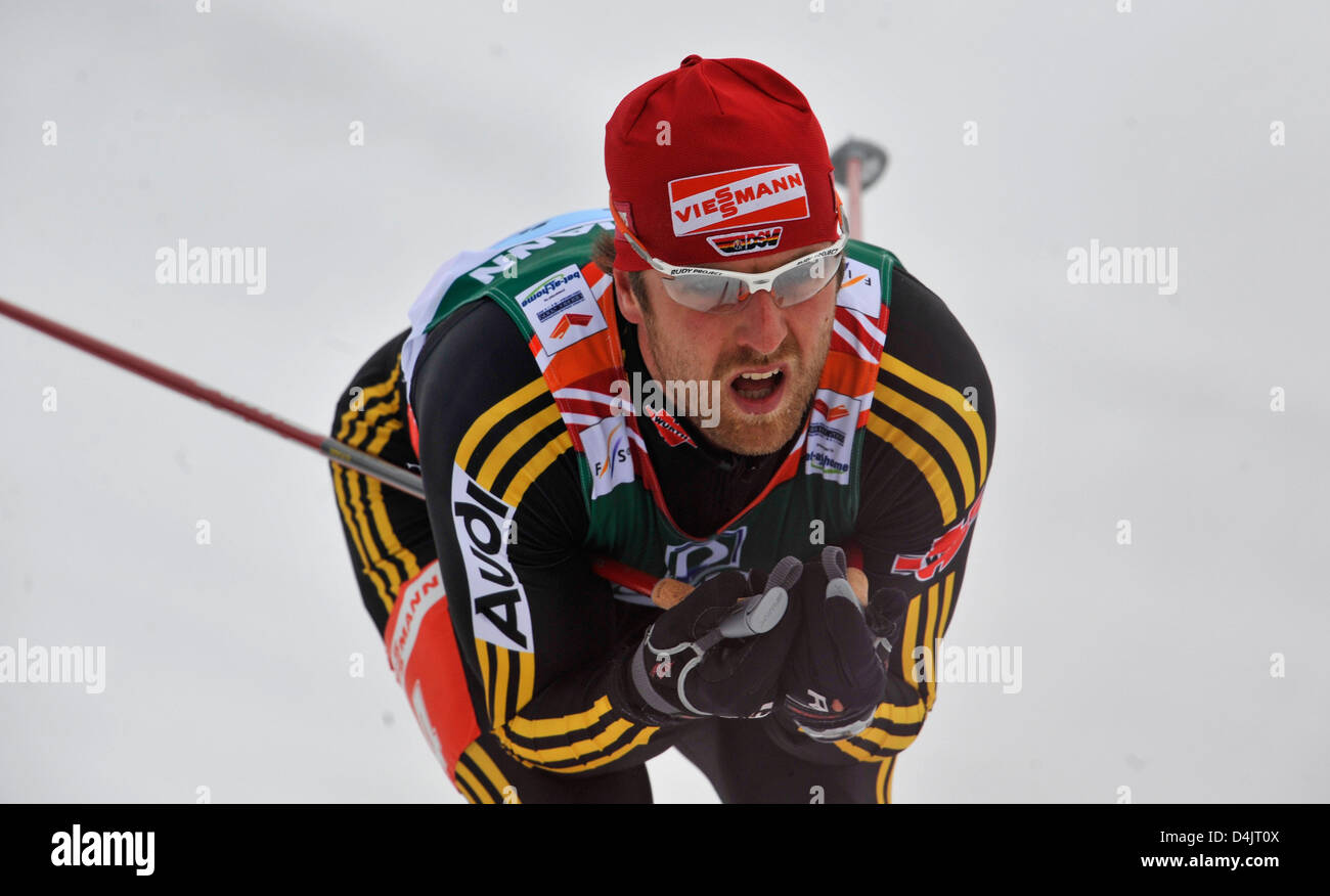 Germany?s Axel Teichmann competes in the men?s cross-country skiing relay competition at the FIS Nordic World Ski Championships in Liberec, Czech Republic, 27 February 2009. Norway won ahead of Germany. Photo: Gero Breloer Stock Photo