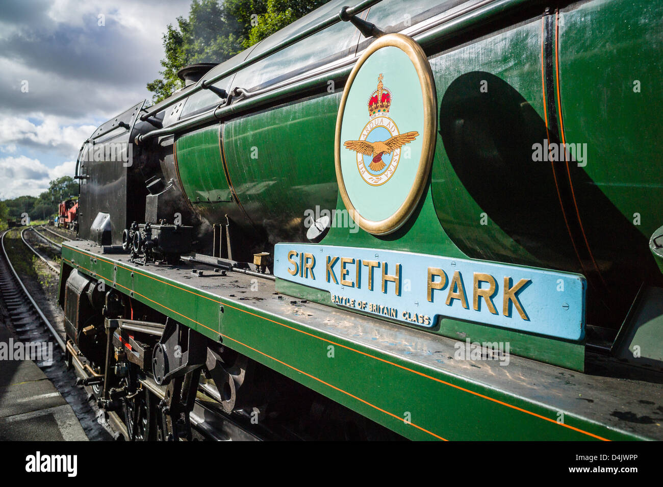 Restored steam locomotive 'Sir Keith Park' showing RAF Battle of Britain crest Stock Photo