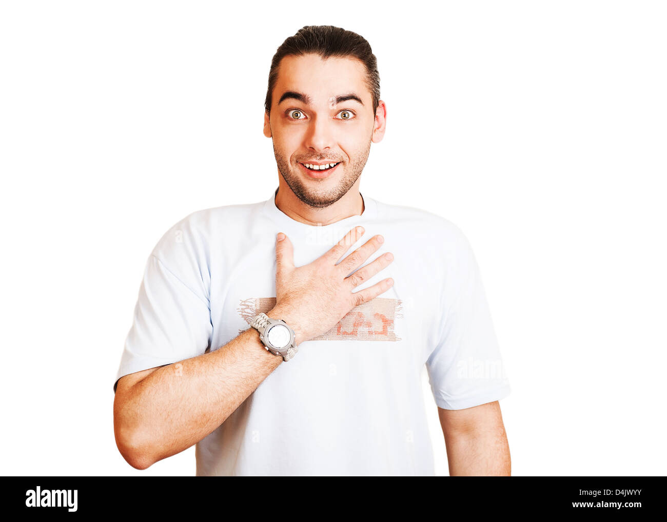 Expressions Handsome business man in funny shirt and tie surprise and laughing with open mouth