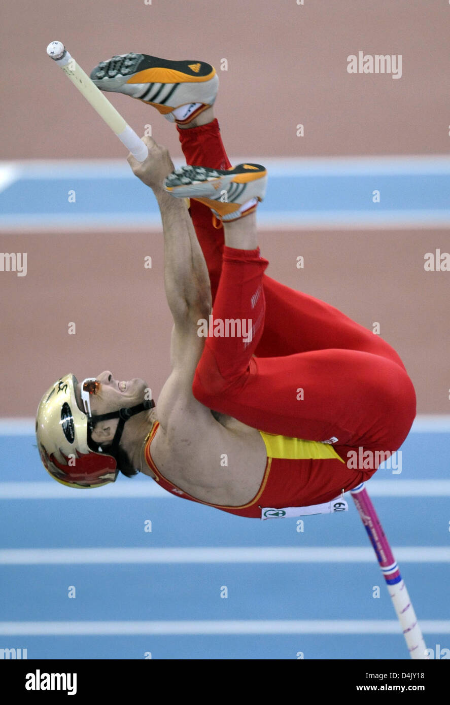 Spain?s Agustin Felix the bar in the Pole Vault of the