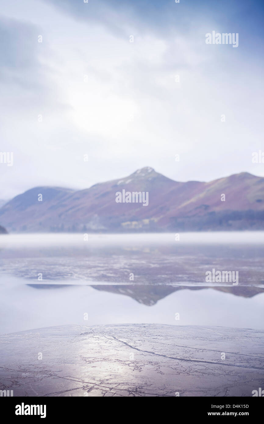 Layer of ice on rural lake Stock Photo