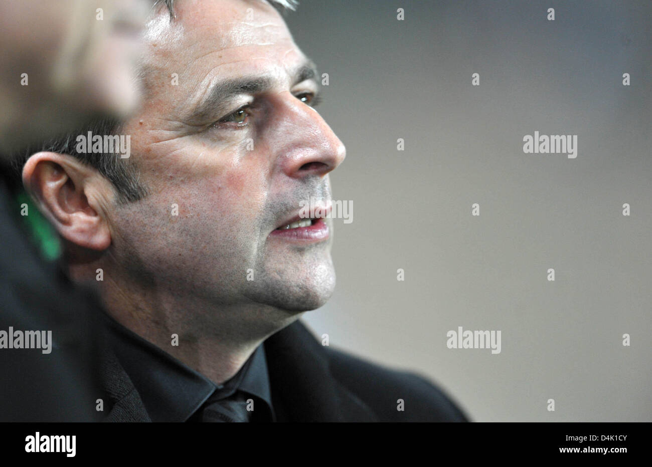 Commercial manager of Werder Bremen, Klaus Allofs, is pictured prior to the UEFA Cup last sixteen return match against AS Saint-Etienne at Stadium Geoffroy Guichard in Saint Etienne, France, 18 March 2009. The game ended in a 2-2 tie with Bremen qualifying for the quarter-finals. Photo: Carmen Jaspersen Stock Photo
