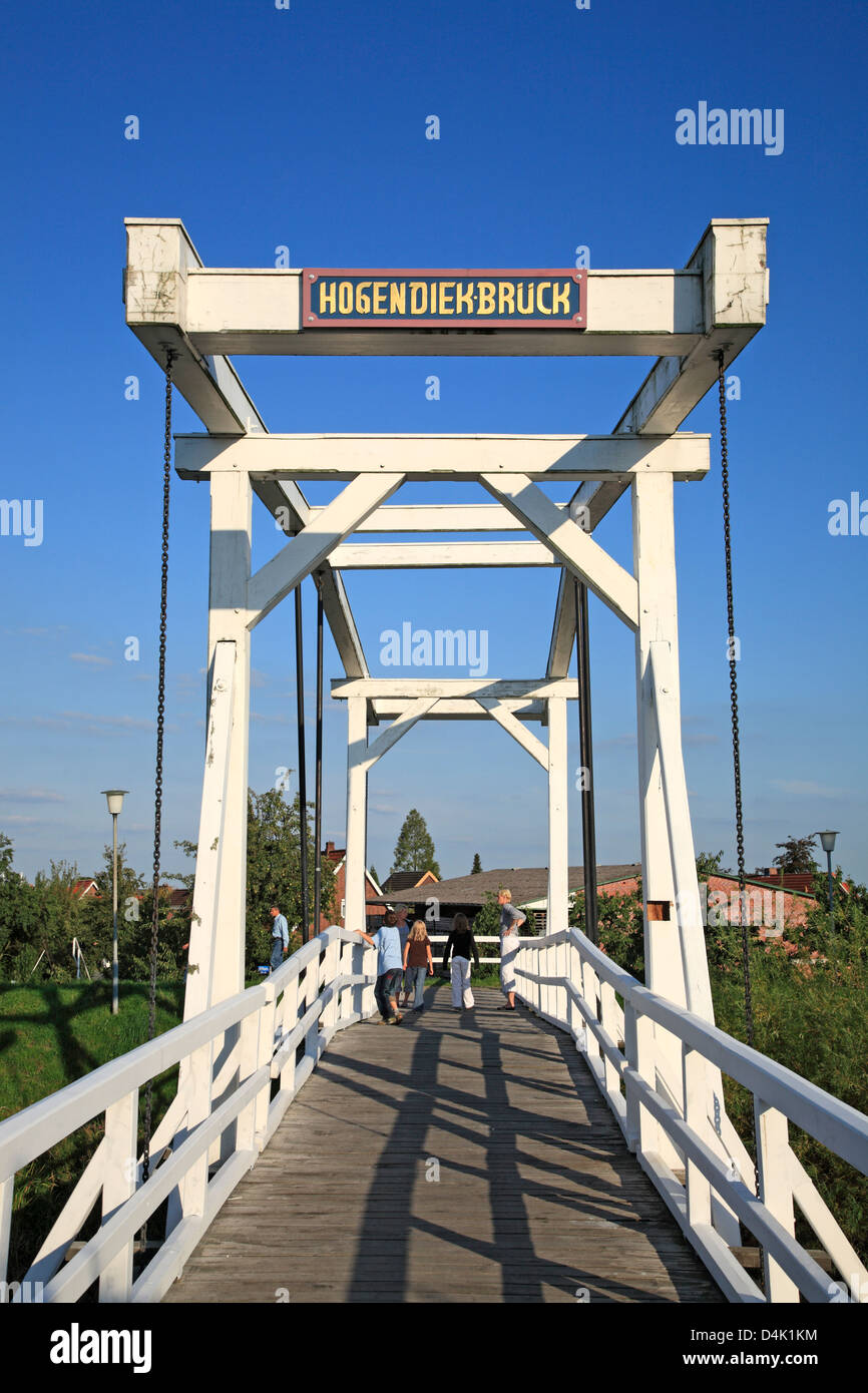 Altes Land, Hogendiek bridge across the river Luehe in Steinkirchen, Lower Saxony, Germany Stock Photo