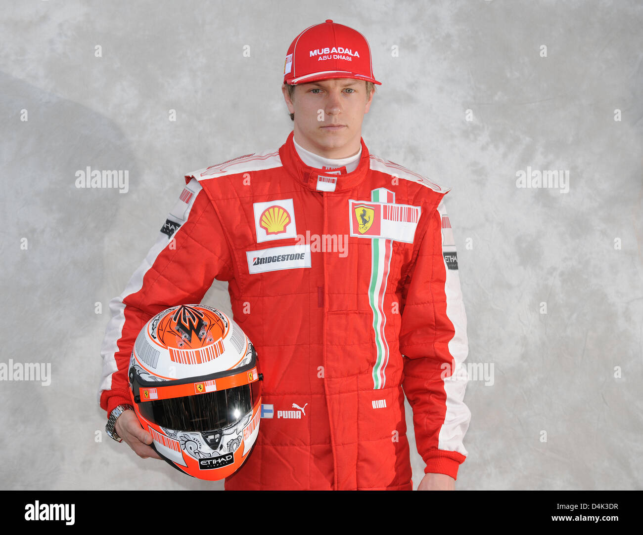 Finnish Formula One driver Kimi Raikkonen of Ferrari poses during a