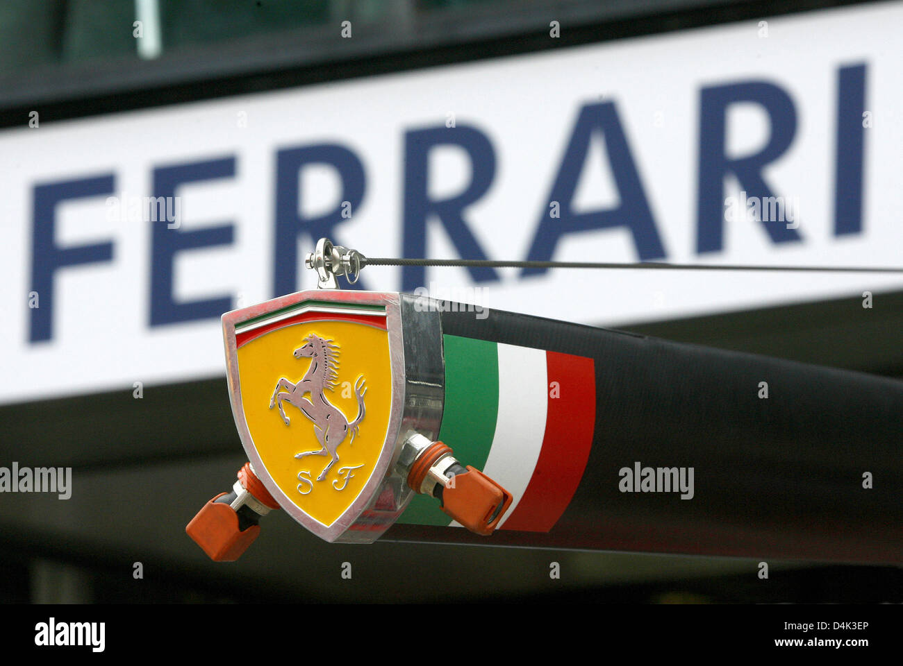 The logo of Scuderia Ferrari is pictured outside the team?s garage at ...