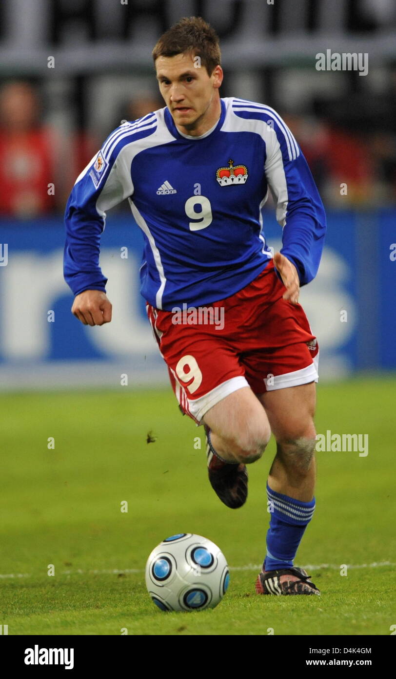 Liechtenstein?s Thomas Beck seen in action during the World Cup qualifier  of group 4 Germany