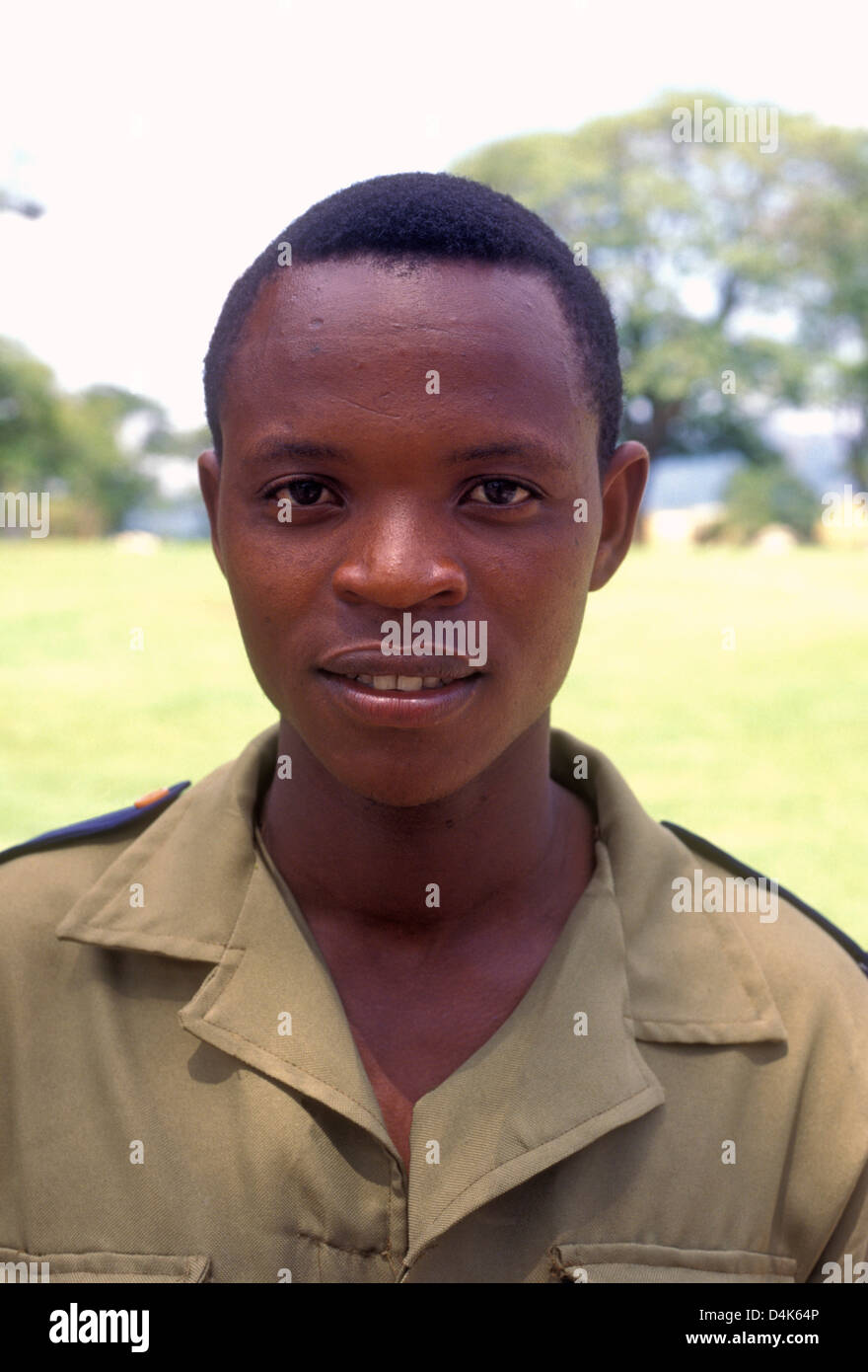 1, one, Zimbabwean man, eye contact, front view, security guard, Leopard Rock Golf Resort and Casino, near Mutare, Manicaland Province, Zimbabwe Stock Photo