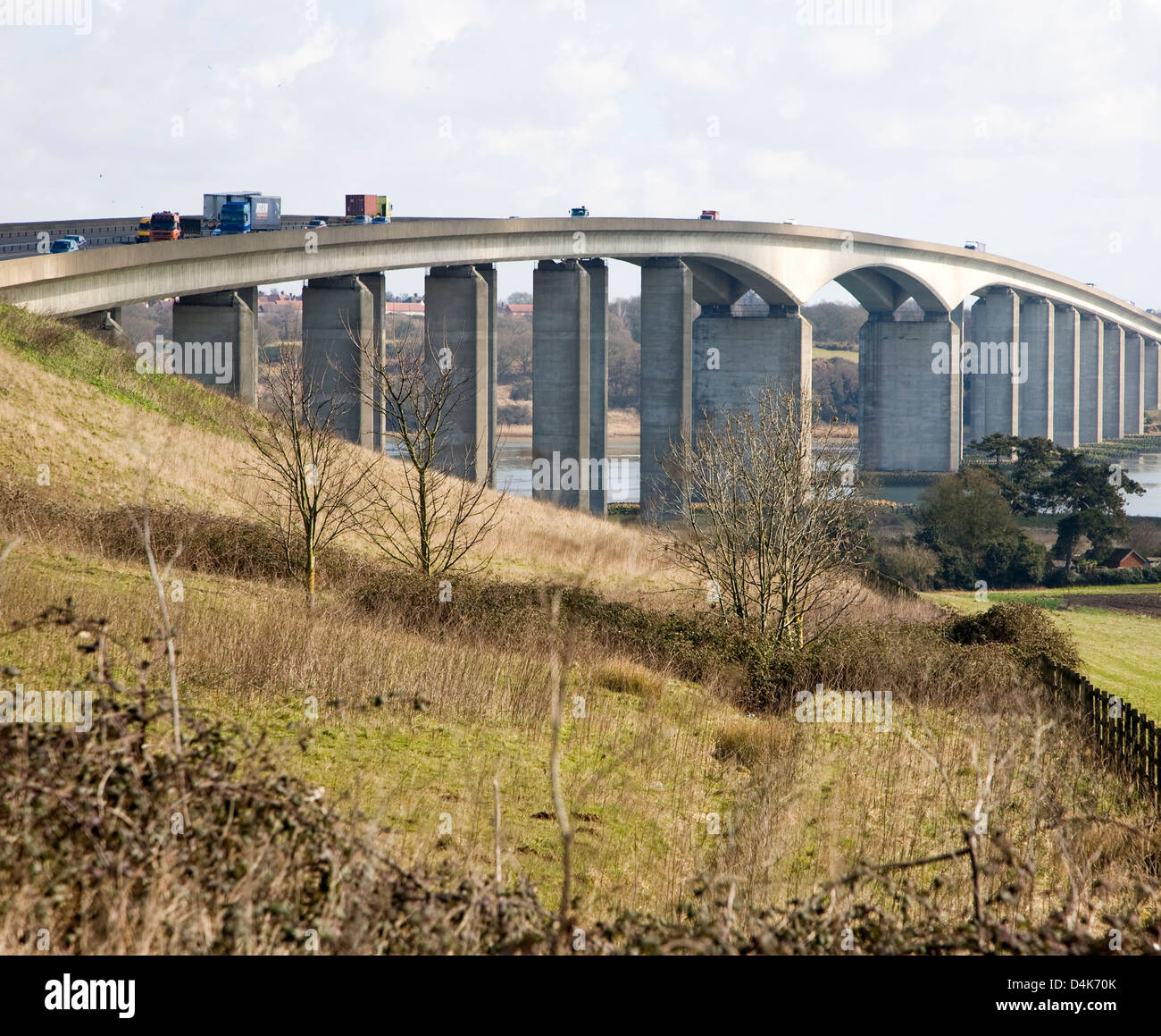 The Orwell Bridge opened in 1982 carries the A14 trunk road over the 