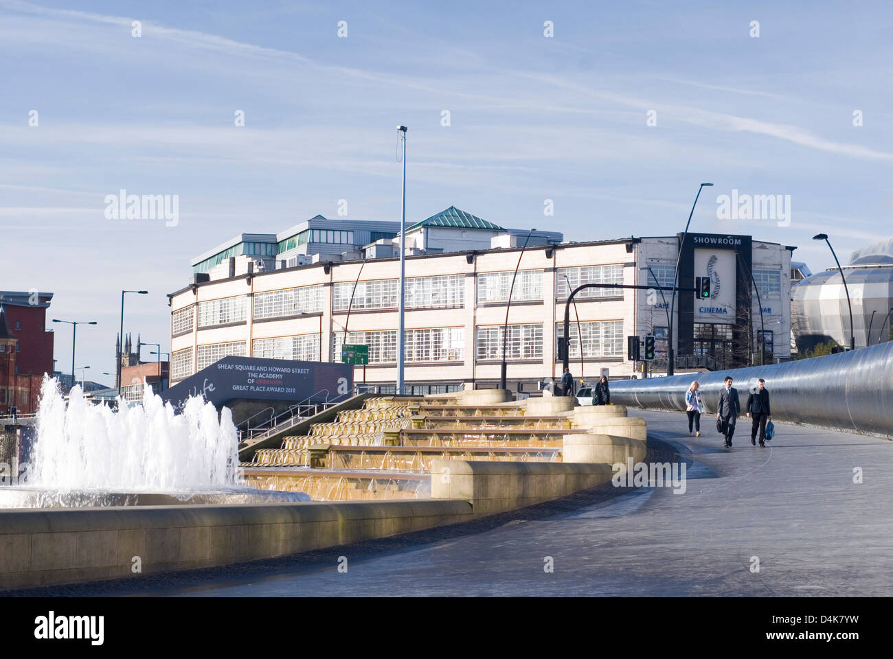 Sheaf Square & the Cascades water feature & fountain, Sheffield, UK Stock Photo