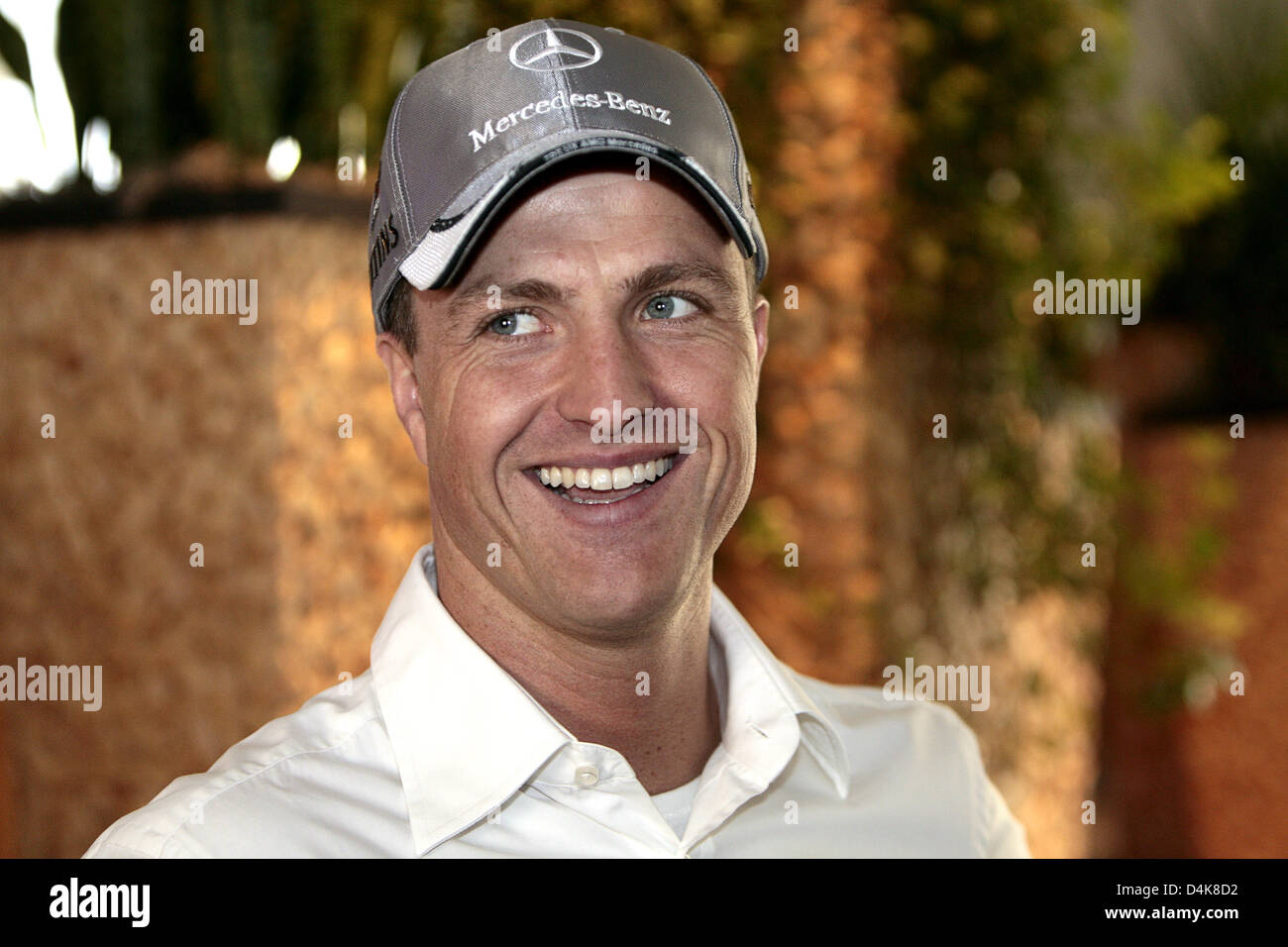 German race driver Ralf Schumacher of Mercedes smiles at a press
