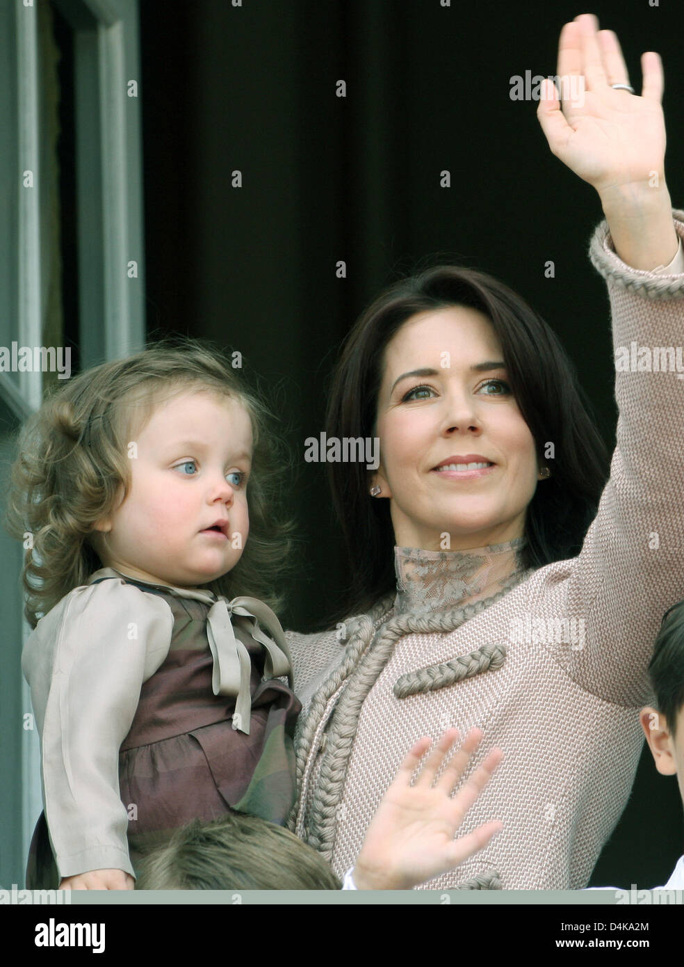 Princess Mary of Denmark (R) and her daughter Princess Isabella of Denmark attend the celebration of the 69th birthday of Queen Margrethe II of Denmark on the balcony of Amalienborg Palace in Copenhagen, Denmark, 16 April 2009. Photo: Patrick van Katwijk Stock Photo