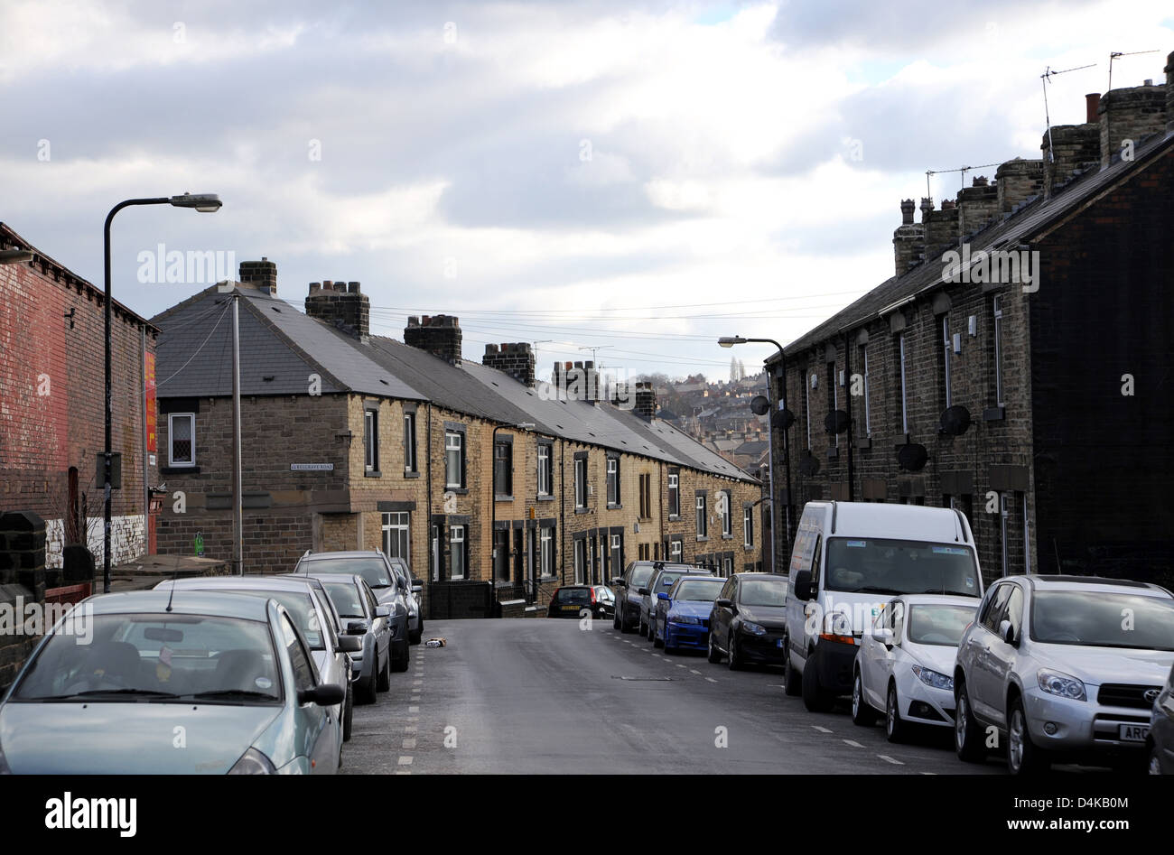 Typical terraced houses street in Barnsley town centre Yorkshire UK