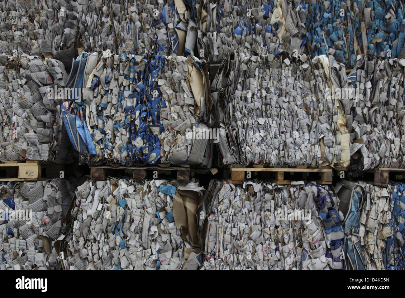 Pressed recycling paper pictured on europallets in Estonia, June 2009. Photo: Willy Matheisl Stock Photo