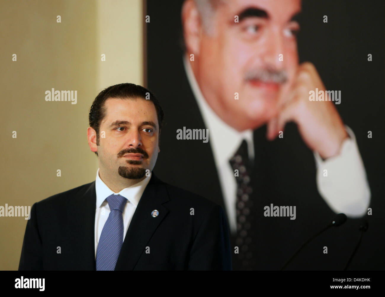 Lebanon?s designated Prime Minister Saad Hariri stands in front of a