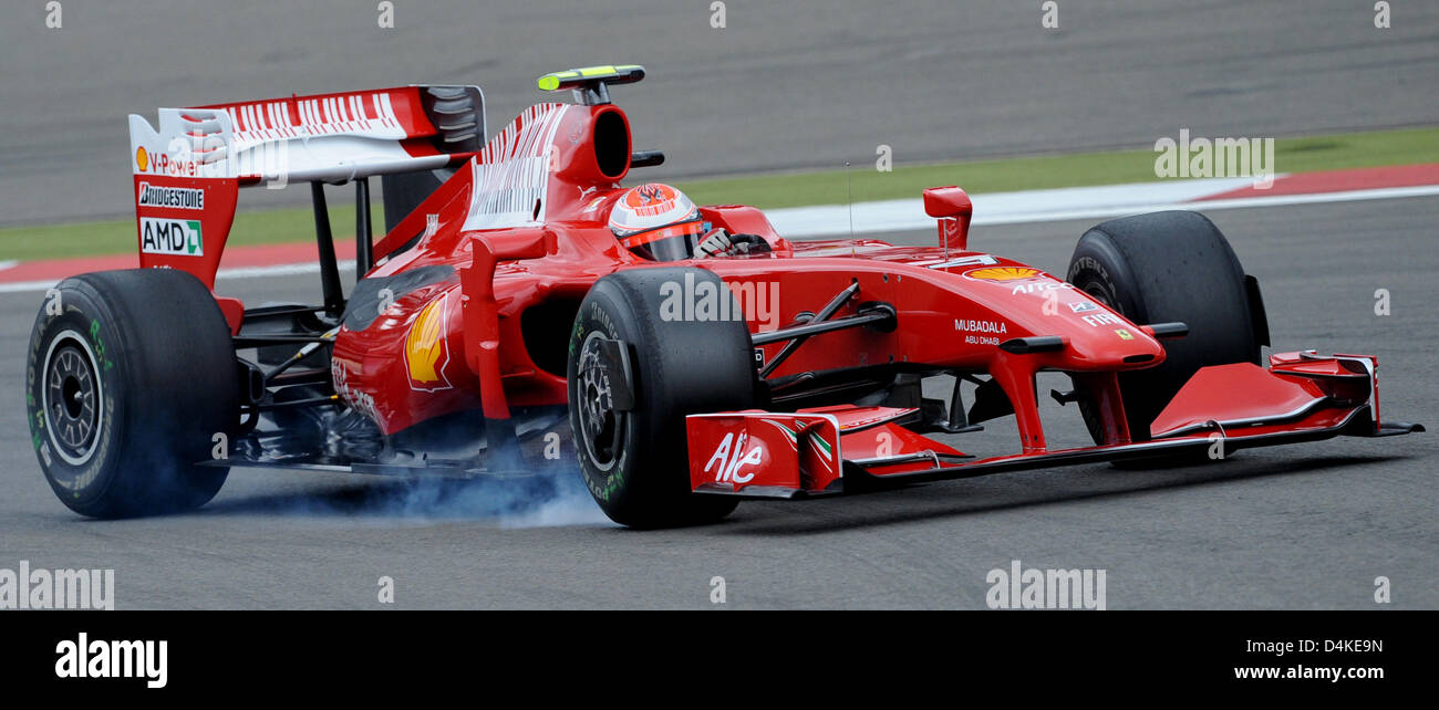 Finnish Formula One driver Kimi Raikkonen of Scuderia Ferrari steers
