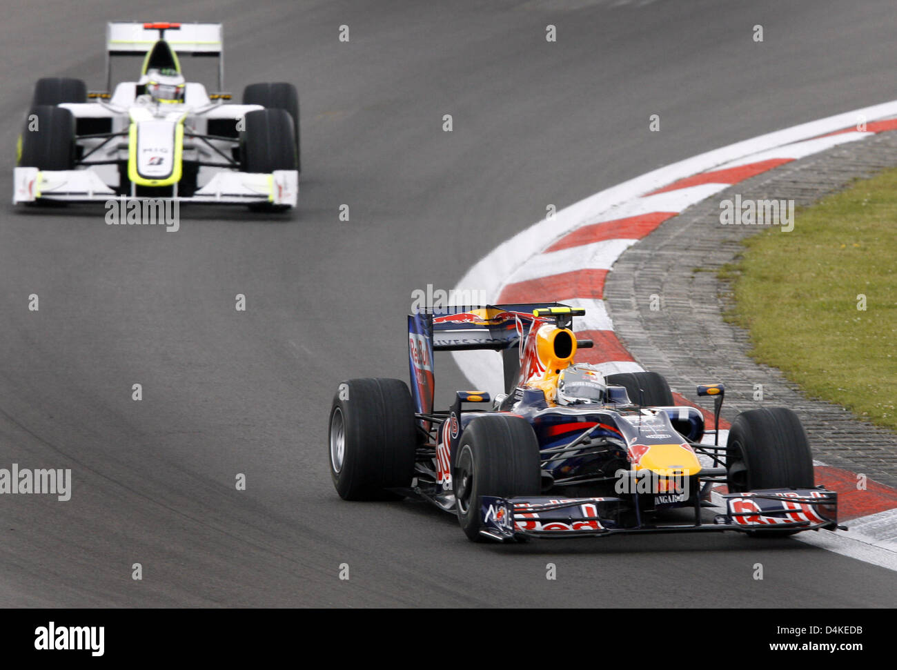 German Formula One driver Sebastian Vettel (R) of Red Bull Racing ...