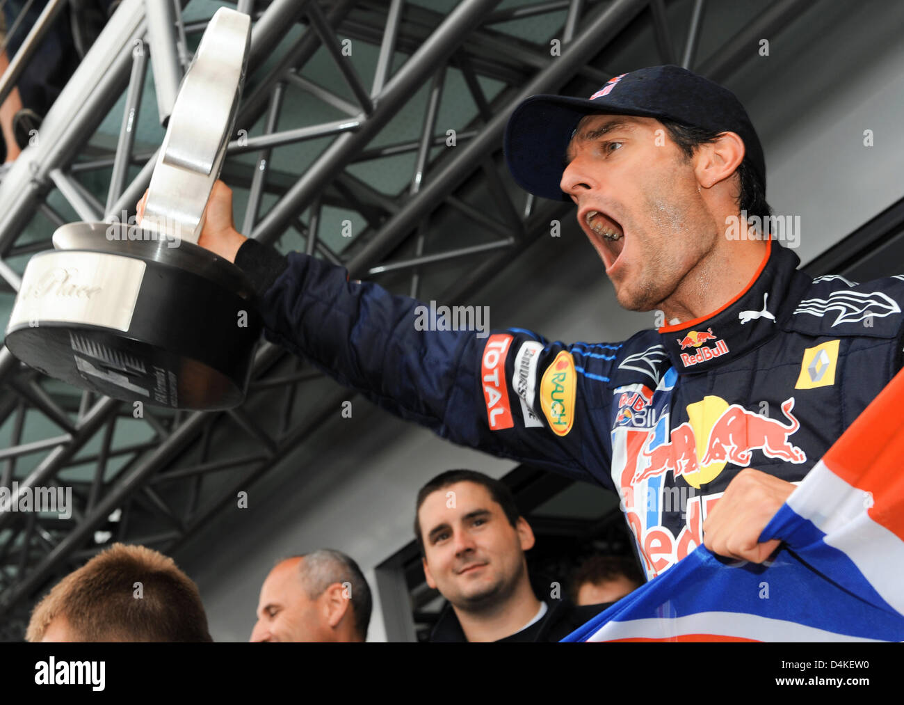 Australian Formula One driver Mark Webber of Red Bull Racing celebrates ...