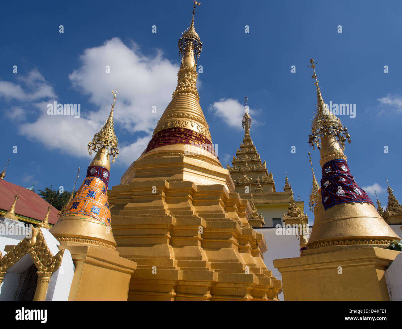 Burmese style temple at Wat Thai Watthanaram, Mae Sot, Tak, Thailand Stock Photo