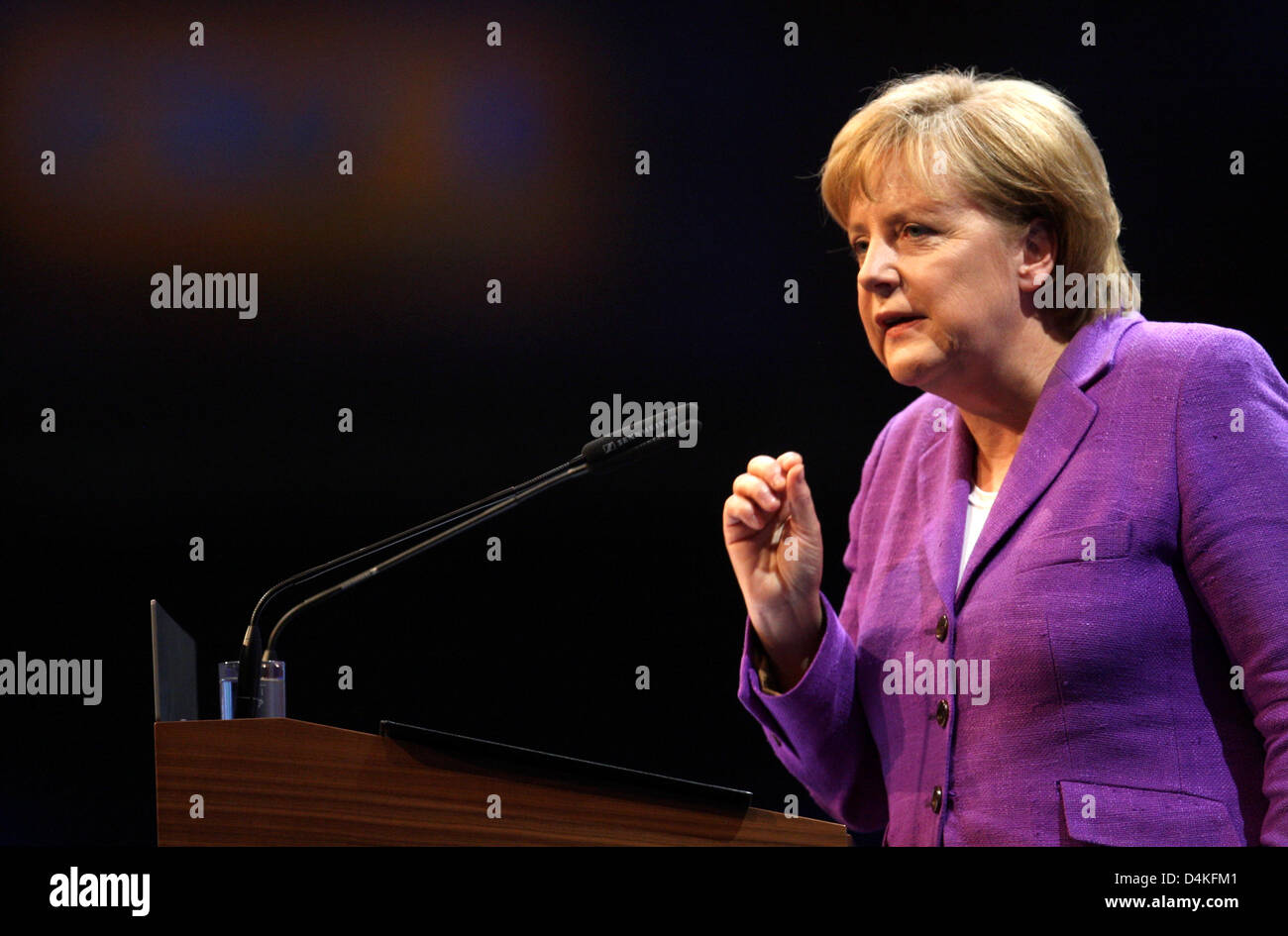 German Chancellor Angela Merkel delivers a speech to the party convention of the Christian Social Union (CSU) in Nuremberg, Germany, 17 July 2009. Marking the start into the federal election campaign, the two-day party convention includes the re-election of CSU?s chairman Horst Seehofer and the adoption of CSU?s call to vote. Photo: KARL-JOSEF HILDENBRAND Stock Photo