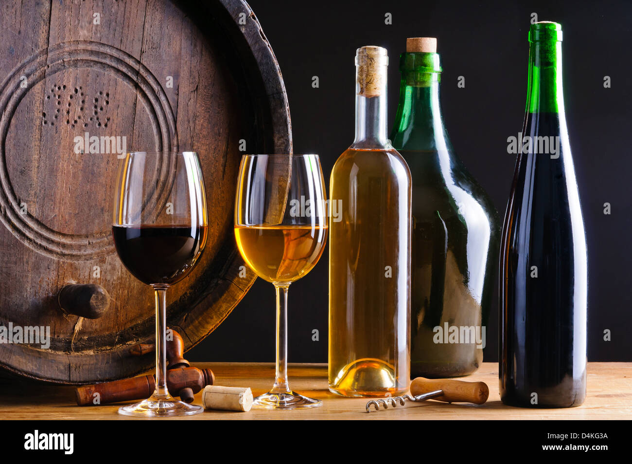 Winery still life with wine bottles Stock Photo - Alamy