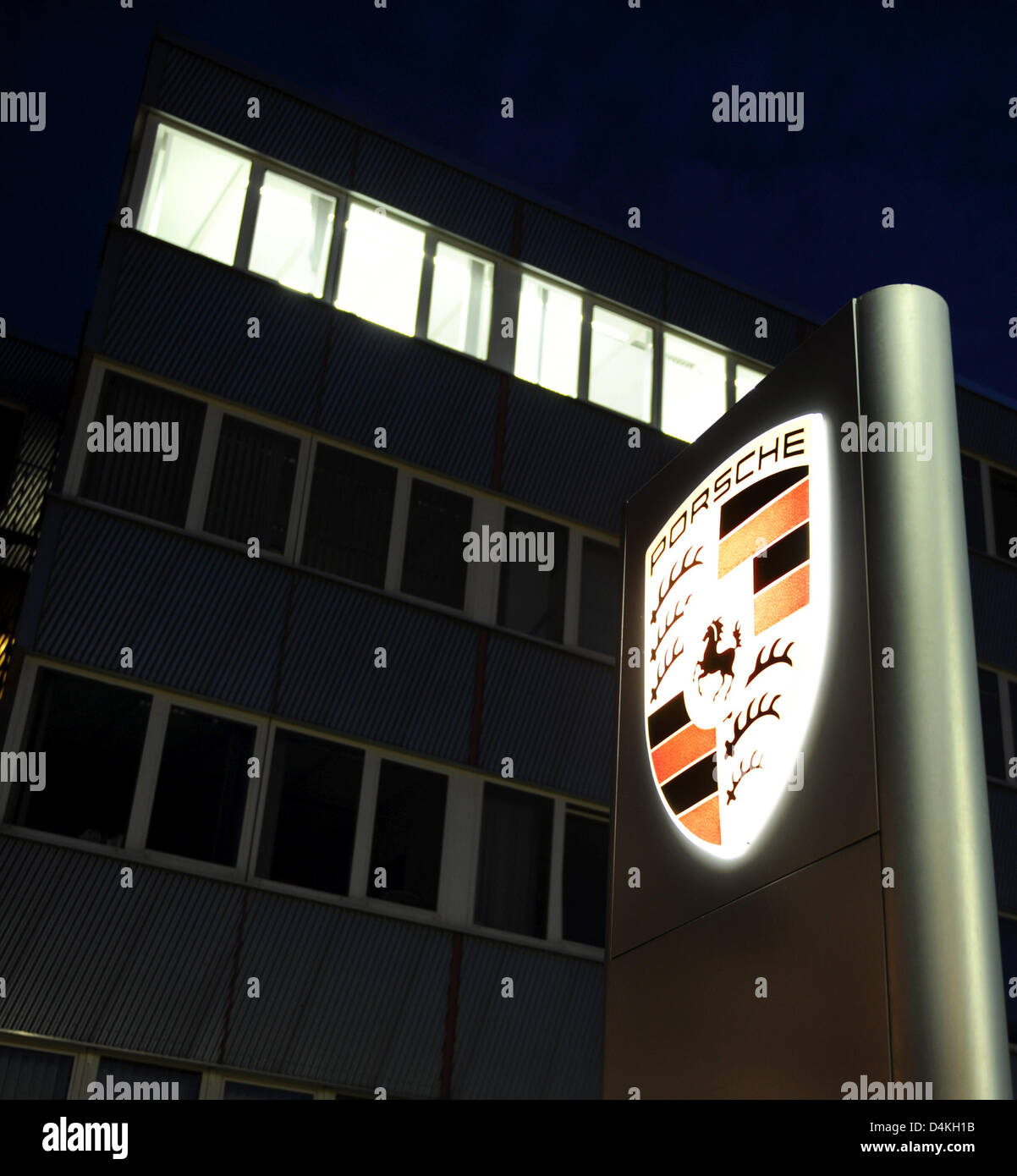 The Porsche logo is pictured at a Porsche office building in Weissach ...