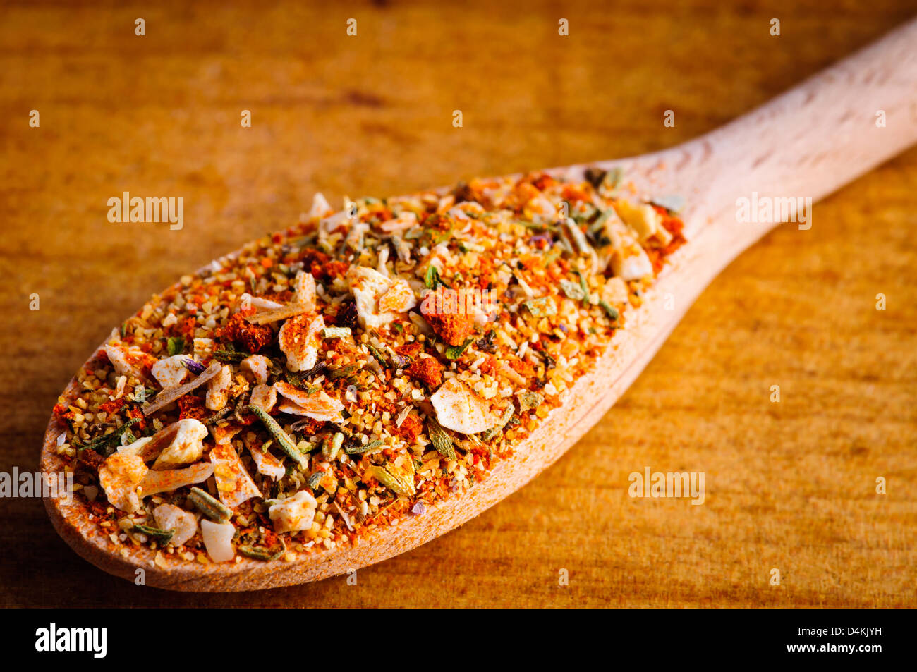 Cooking condiments in wooden spoon Stock Photo